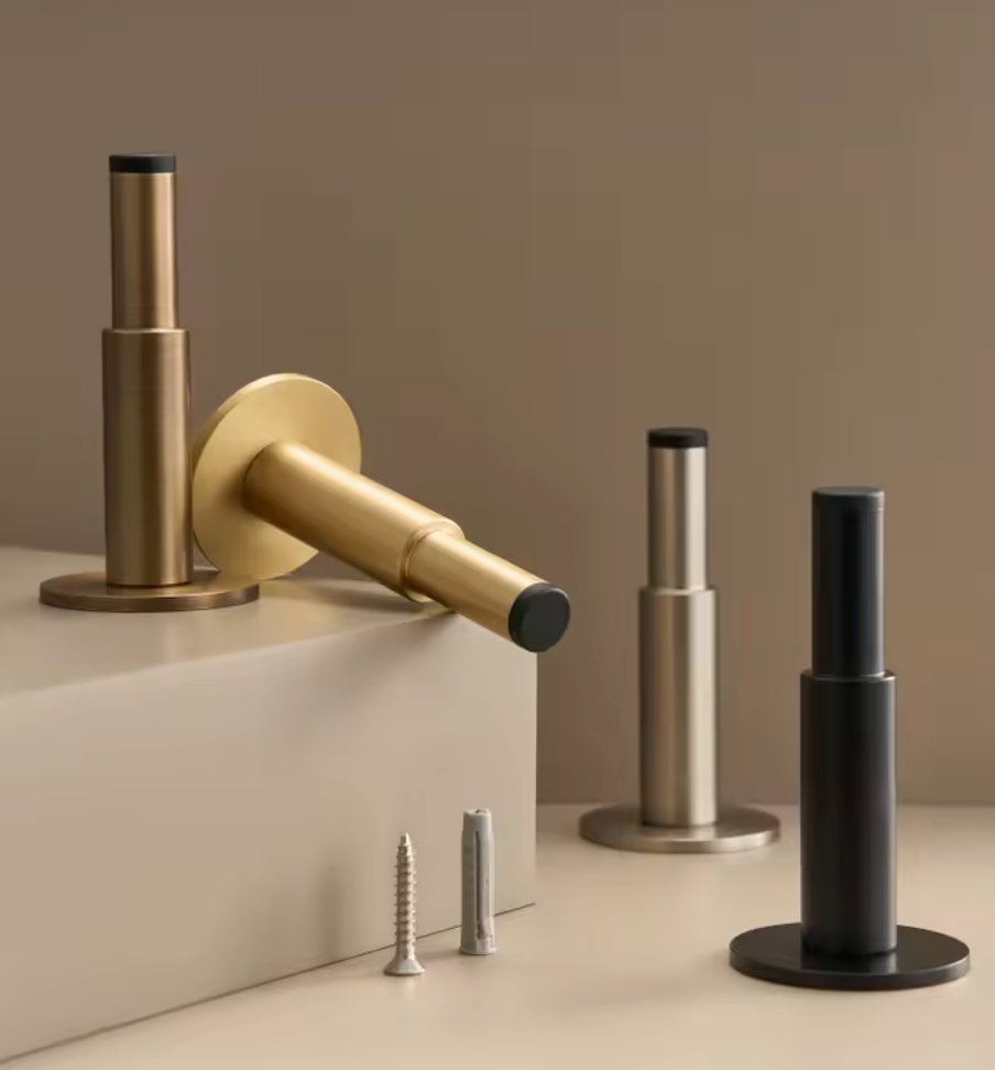Solid Brass Door Stopper with Protective Rubber Tip – Modern Heavy-Duty Floor Door Stop