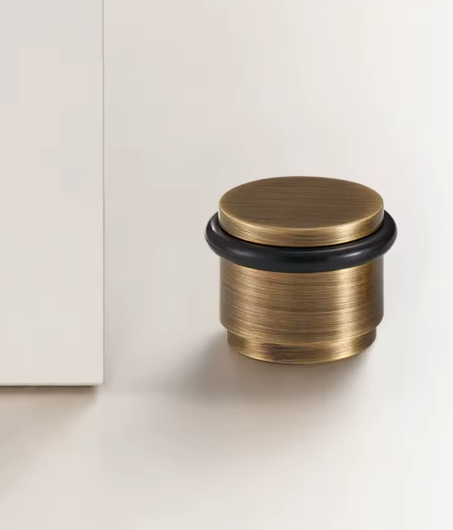 Solid Brass Door Stopper with Protective Rubber Ring – Modern Heavy-Duty Floor Door Stop