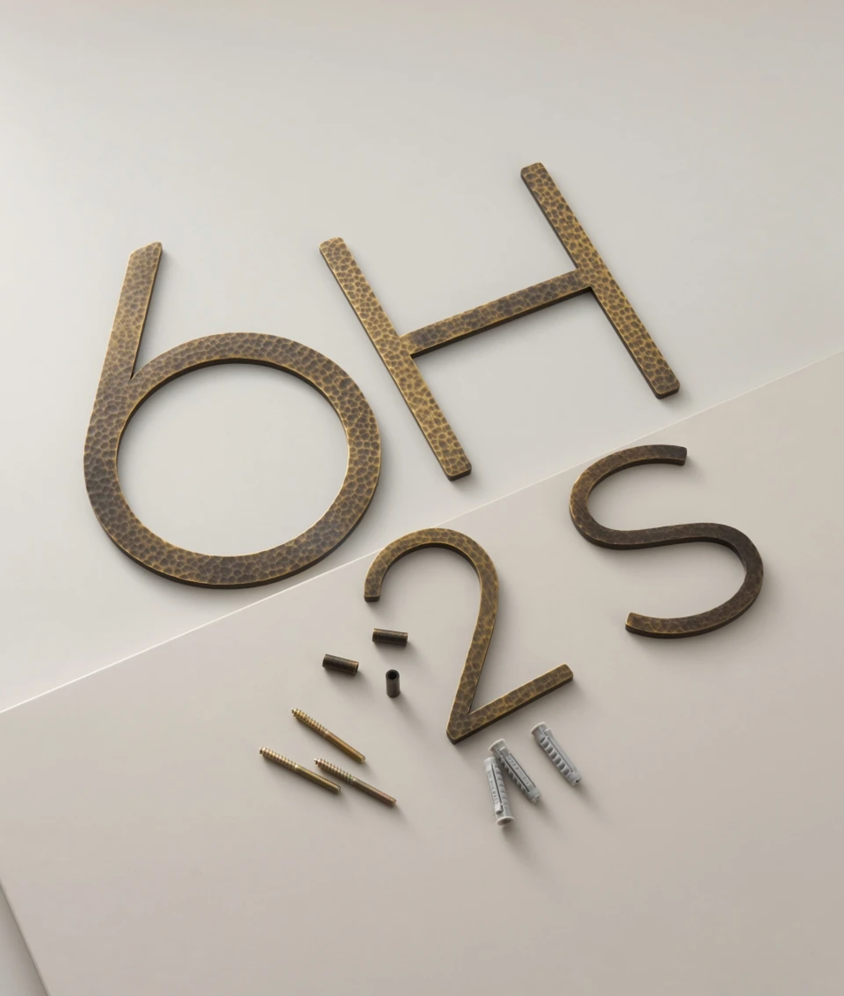 Solid Antique Brass House Numbers | Hammered Finish