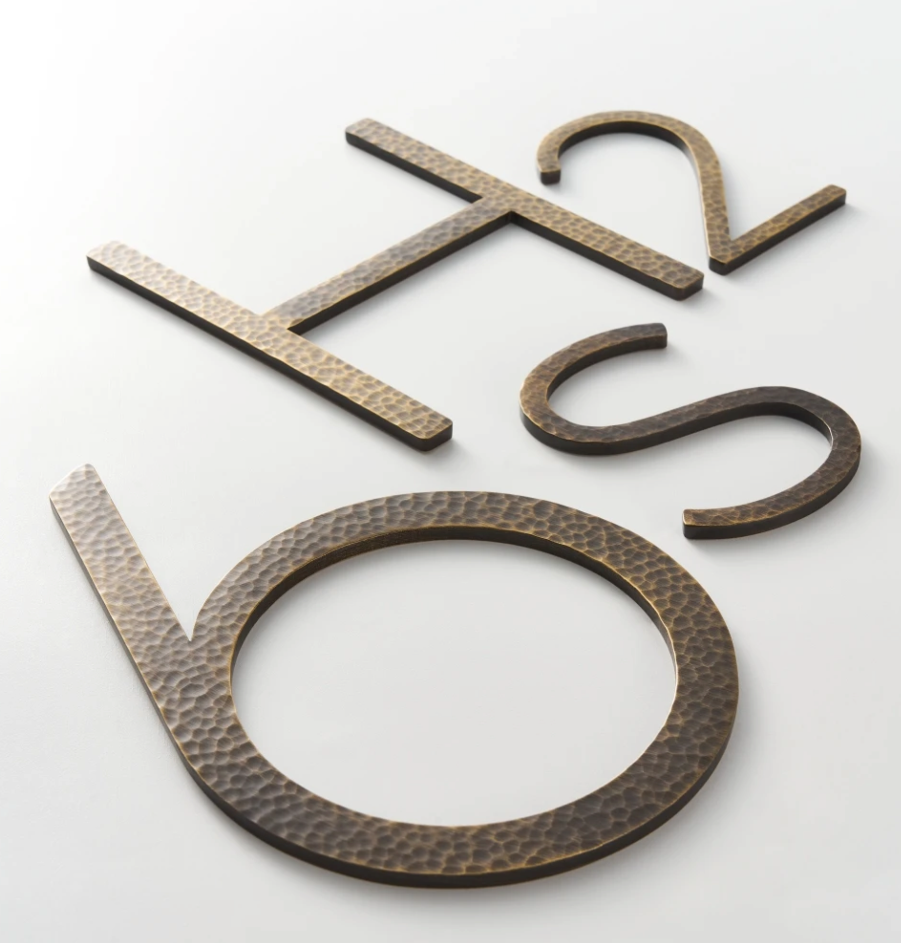 Solid Antique Brass House Numbers | Hammered Finish