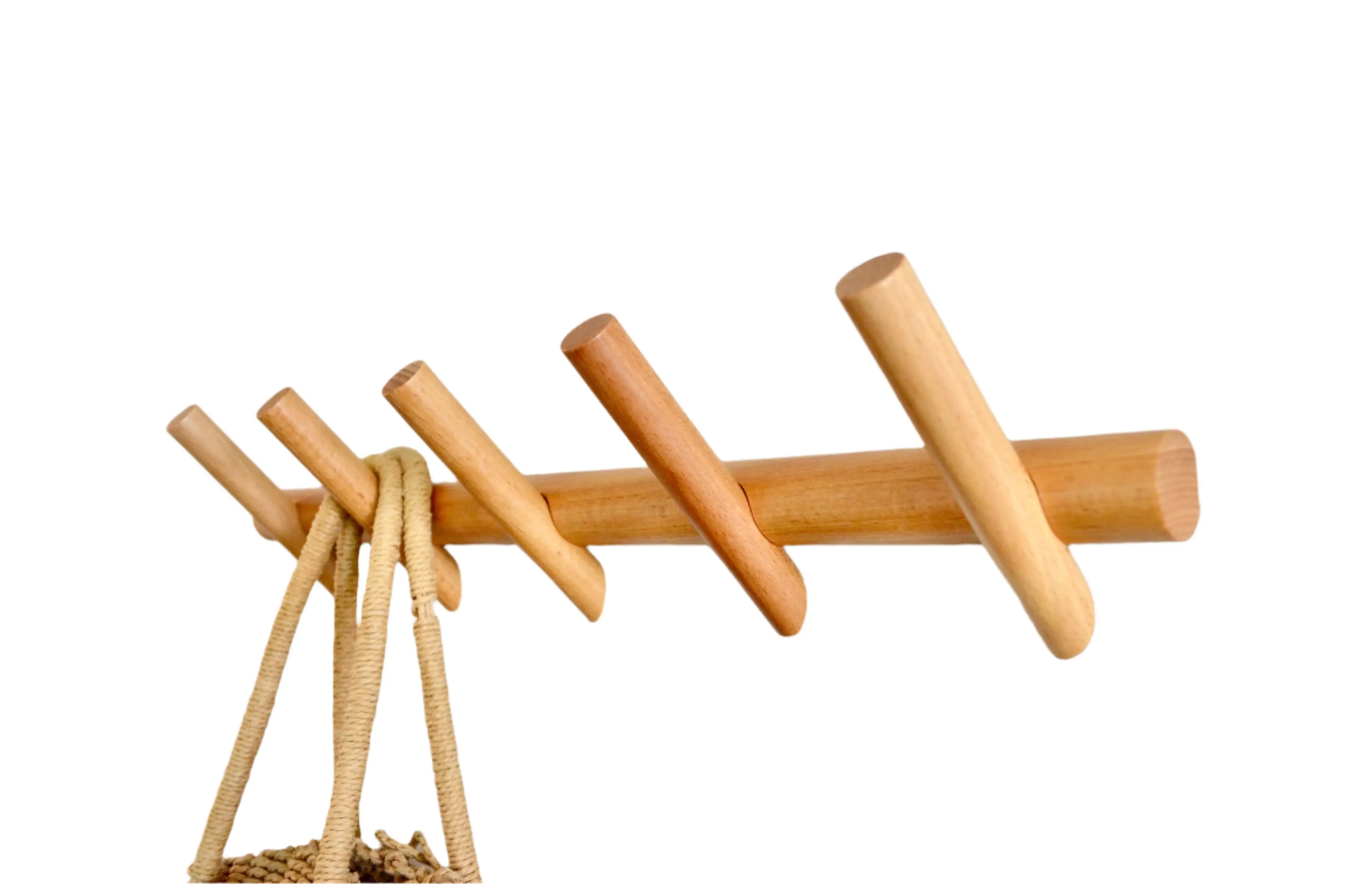 Wood Coat Rack Modern Wall Mounted Hat and Towel Hanger Wooden Hooks Robe Racks - Small - Large Modern Home by Bellver