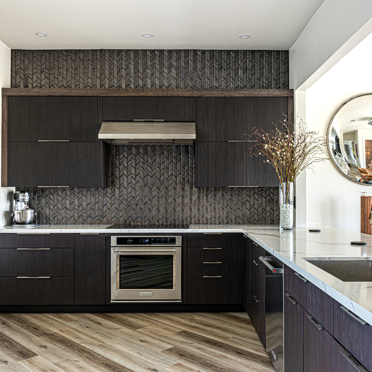 Vintage Champagne Bronze Cabinet Handles on modern kitchen cabinets, showcasing elegant and trendy brass hardware.