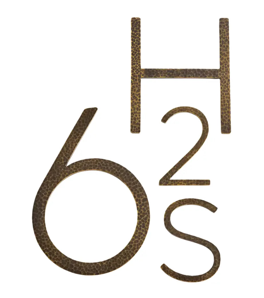 Modern Solid Antique Brass House Numbers | Hammered Finish with Mounting Hardware Modern Home by Bellver