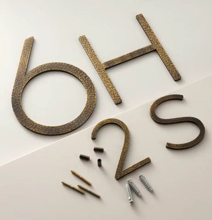 Modern Solid Antique Brass House Numbers | Hammered Finish with Mounting Hardware Modern Home by Bellver