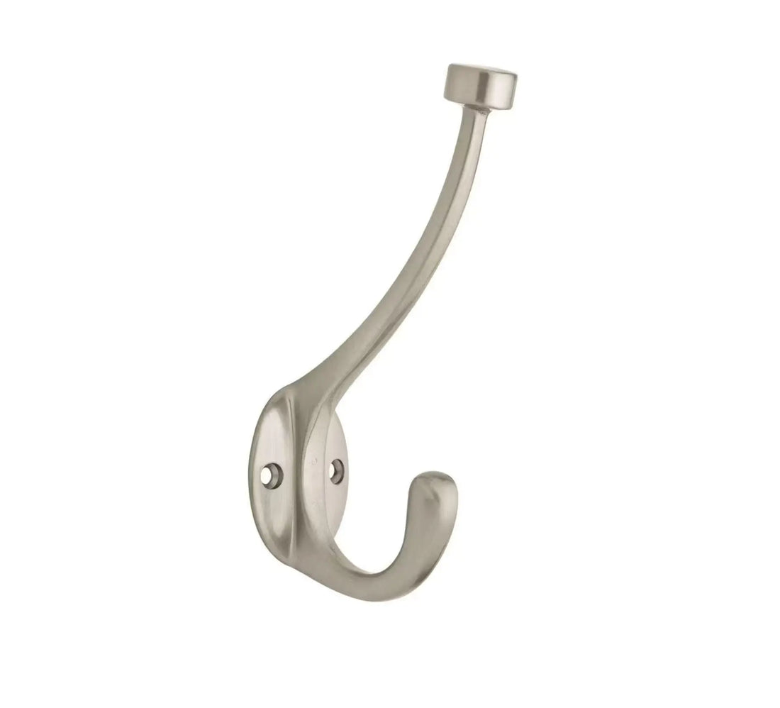 Brushed Nickel Hook Pilltop Double Post Utility Hook, Wall Hook, Metal Hook - Nickel - Modern Home by Bellver