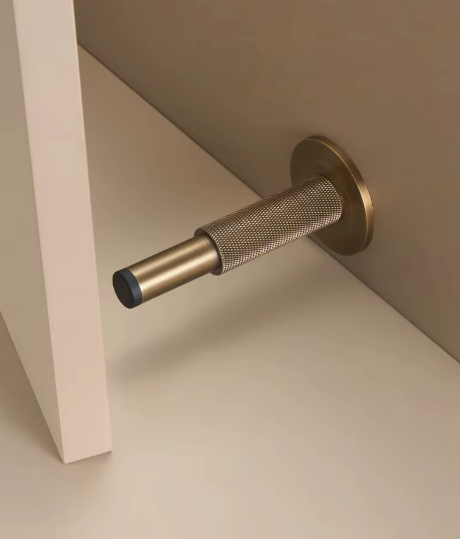 Solid Brass Knurled Door Stopper with Protective Rubber Tip – Modern Heavy-Duty Floor Door Stop