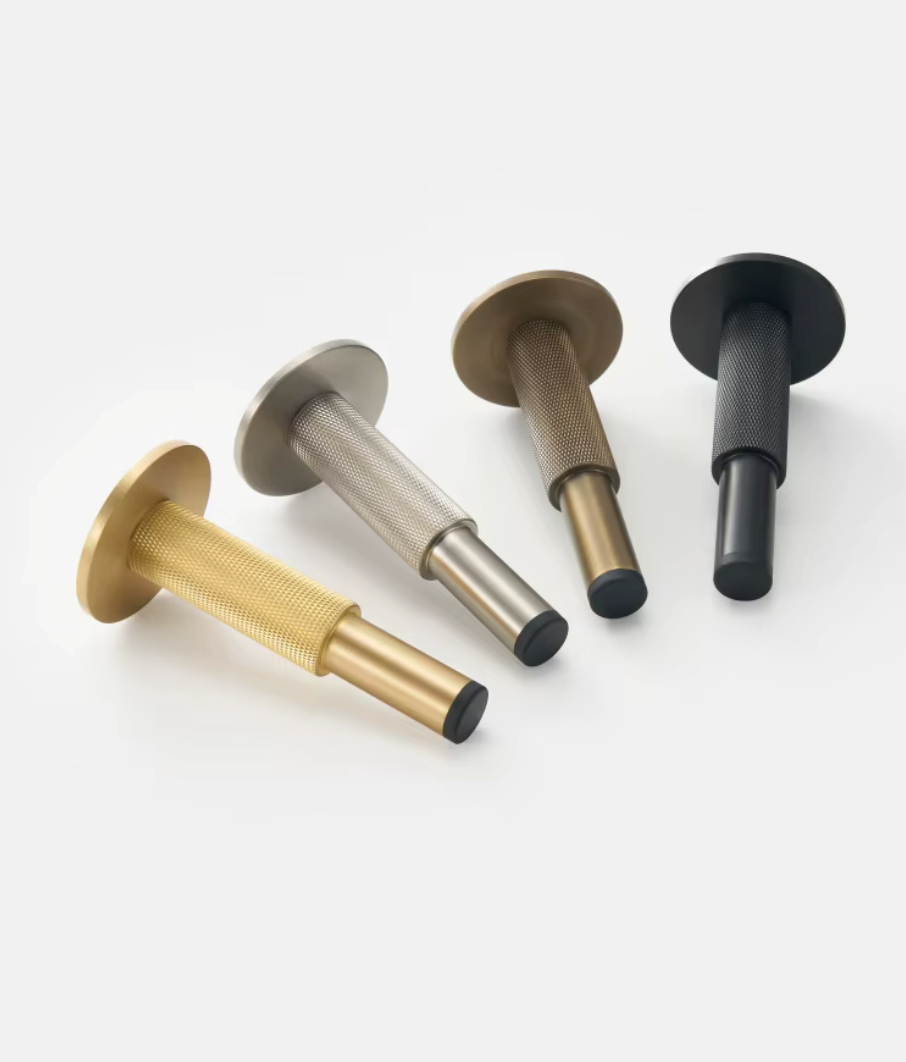 Solid Brass Knurled Door Stopper with Protective Rubber Tip – Modern Heavy-Duty Floor Door Stop