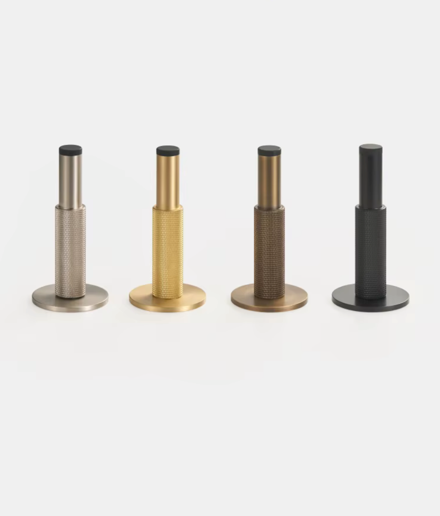 Solid Brass Knurled Door Stopper with Protective Rubber Tip – Modern Heavy-Duty Floor Door Stop