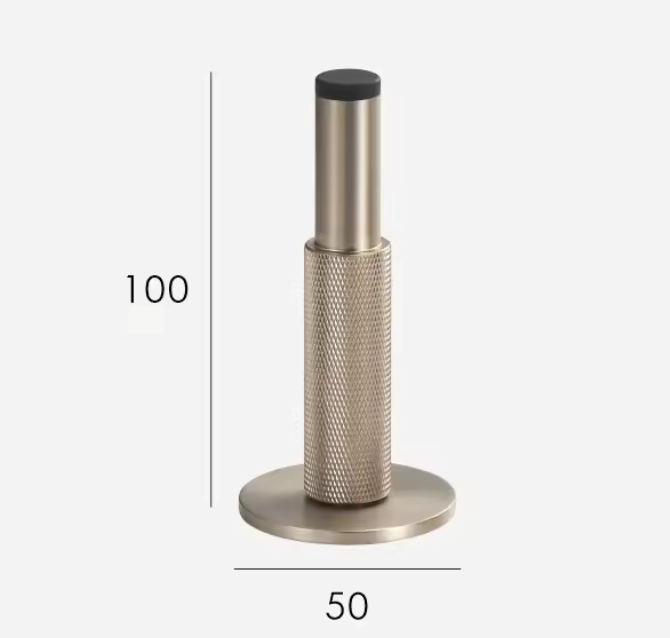 Solid Brass Knurled Door Stopper with Protective Rubber Tip – Modern Heavy-Duty Floor Door Stop