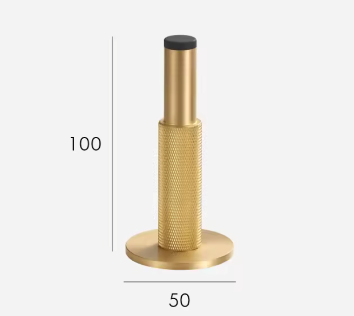 Solid Brass Knurled Door Stopper with Protective Rubber Tip – Modern Heavy-Duty Floor Door Stop