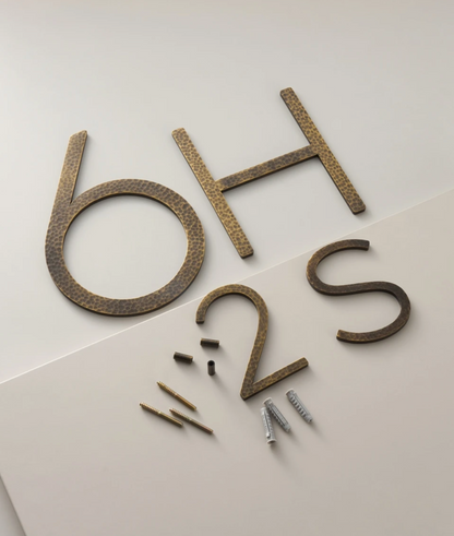 Solid Antique Brass House Numbers | Hammered Finish