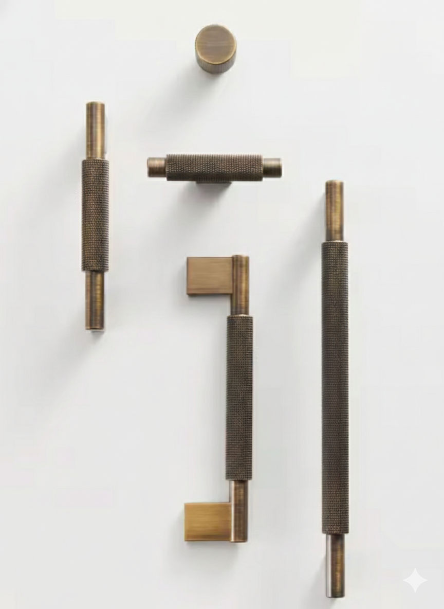 Antique Brass Cabinet Pulls &amp; Knobs - Luxury Knurled Solid Brass Hardware – Industrial Modern Hardware