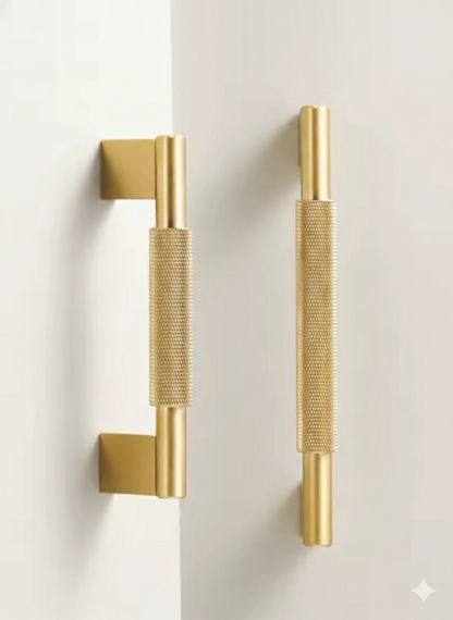 Satin Brass Cabinet Handles - Modern Knurled Solid Brass Pulls – Industrial Chic Hardware