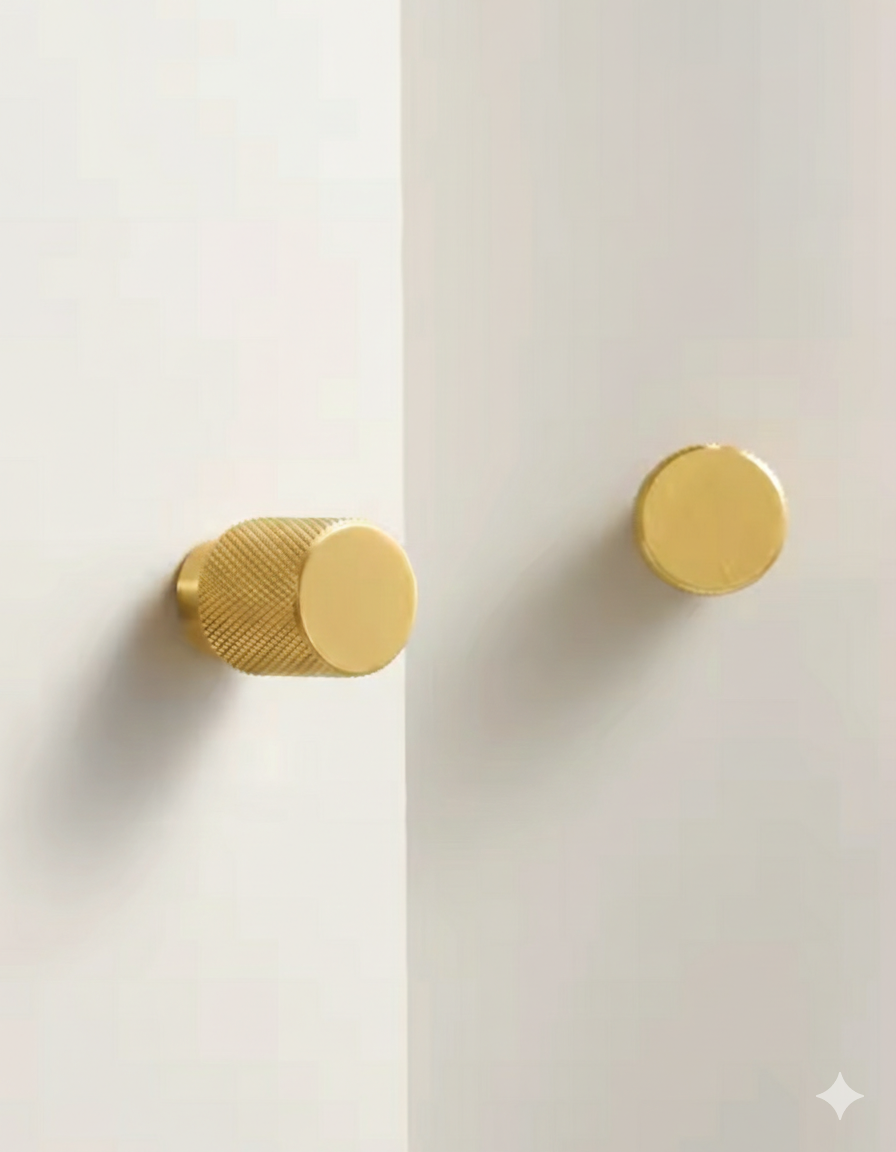 Satin Brass Cabinet Handles - Modern Knurled Solid Brass Pulls – Industrial Chic Hardware