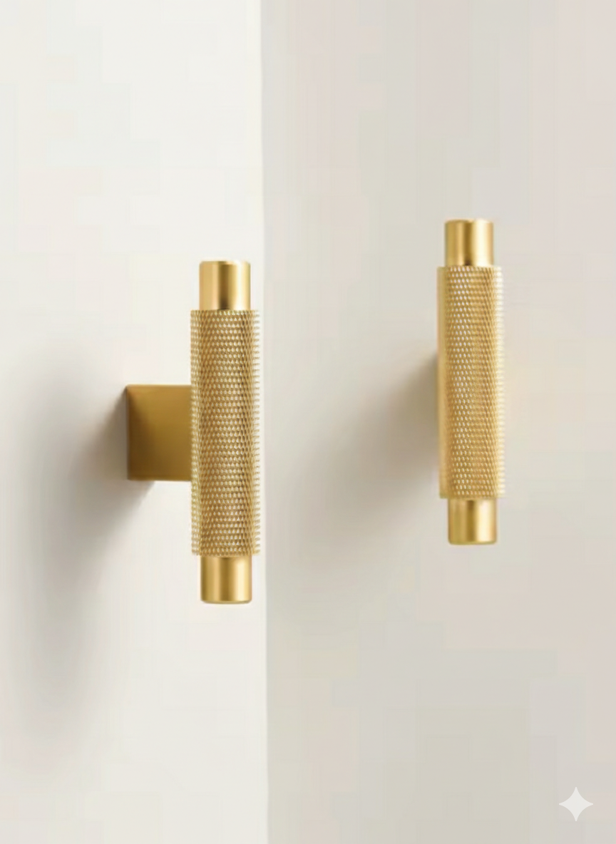 Satin Brass Cabinet Handles - Modern Knurled Solid Brass Pulls – Industrial Chic Hardware