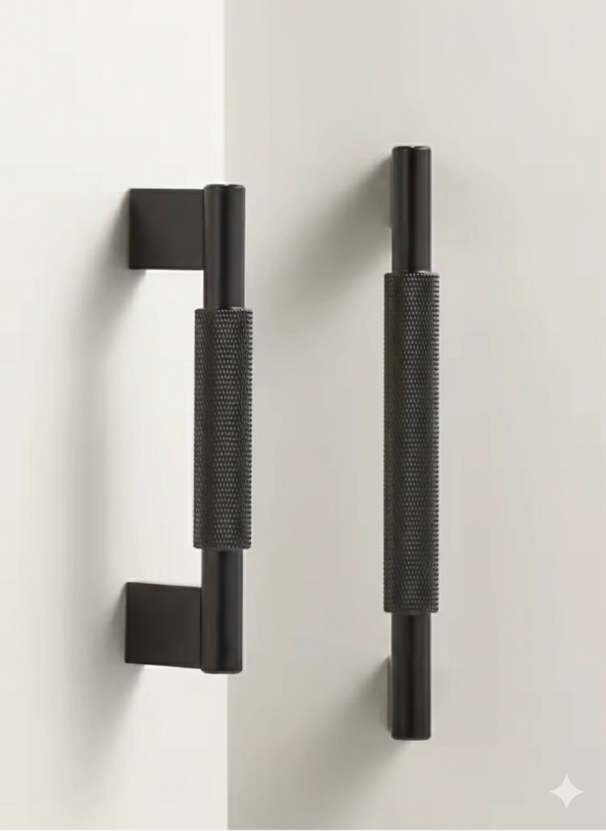 Matte black Knurled Solid Brass Handles – Modern Industrial Hardware