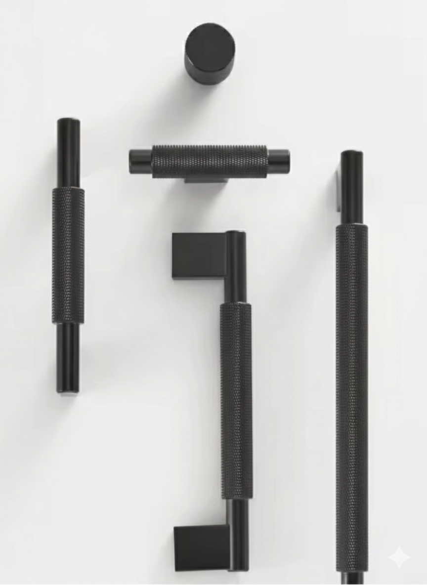 Matte black Knurled Solid Brass Handles – Modern Industrial Hardware