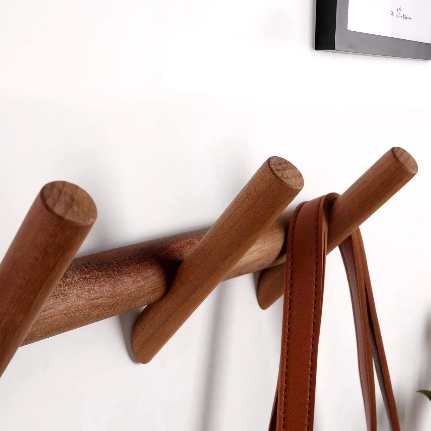 Walnut Wood Coat Rack Modern Wall Mounted Hat and Towel Hanger Wooden Hooks Robe Racks Modern Home by Bellver