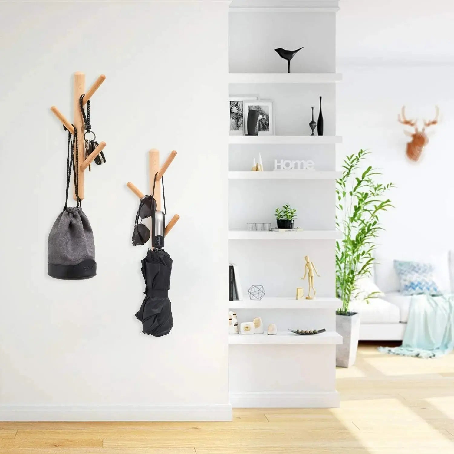 Wood Vertical Coat Rack Modern Wall Mounted Hat and Towel Hanger