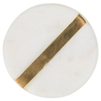 White and Brass Round Knob - Stone Knob - Drawer Knob