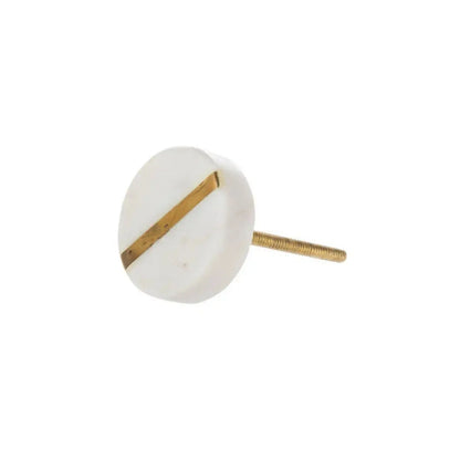 White and Brass Round Knob - Stone Knob - Drawer Knob Modern Home by Bellver