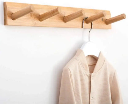 Wood Coat Rack 5-Hook Modern Wall Mounted Hat, Wooden Peg , Towel Hanger Wooden Hooks Robe Racks - Natural Modern Home by Bellver