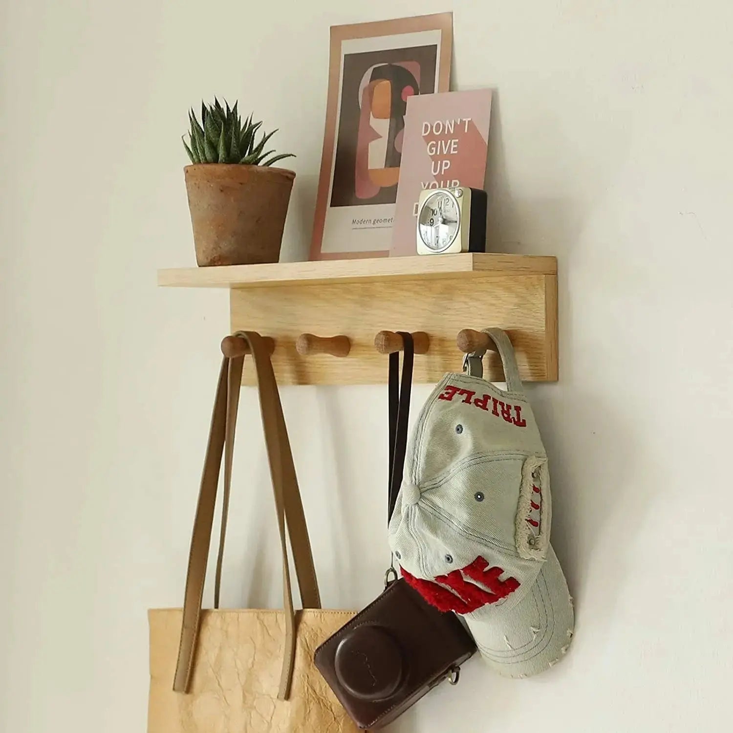 Wood Coat Rack with Shelf Modern Wall Mounted Hat, Wooden Peg , Towel Hanger Wooden Hooks Robe Racks Modern Home by Bellver